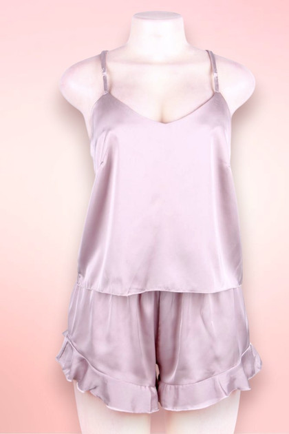 Katrina Beige Satin Camisole and Shorts Set.