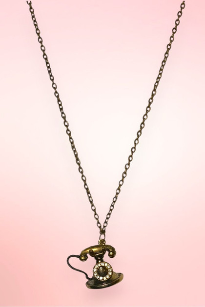 Vintage Telephone Necklace in brass  gold tone.