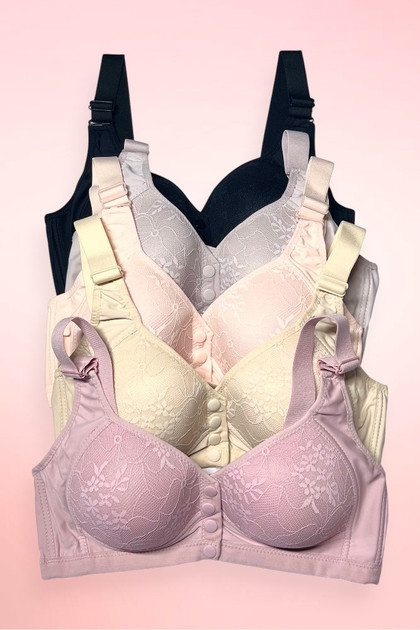 Plus Size Full Coverage Lace Button Front Wireless Bra