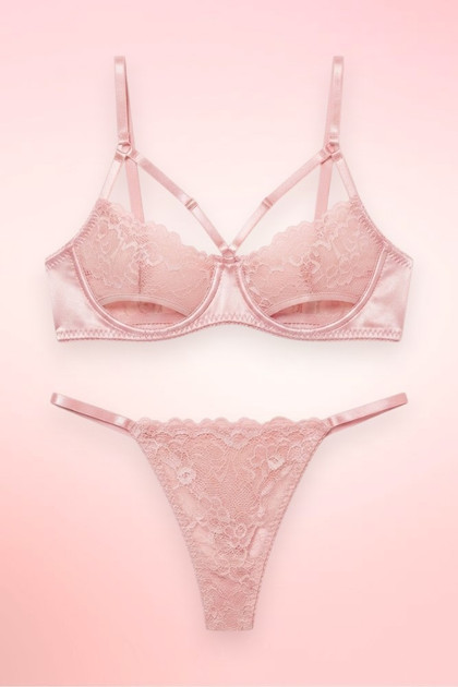 Carla Pink Lace Cut-out Bra and Panty Set