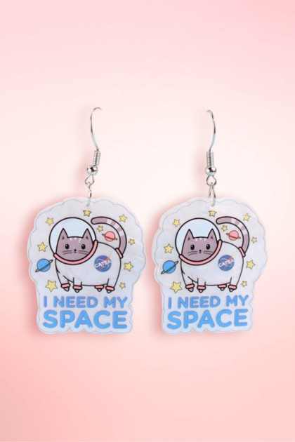 Kawaii Cat I need my Space Cat Acrylic Earrings