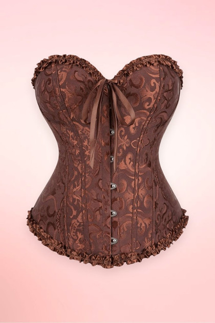 Doris Brown Jacquard Floral Brocade Corset Top