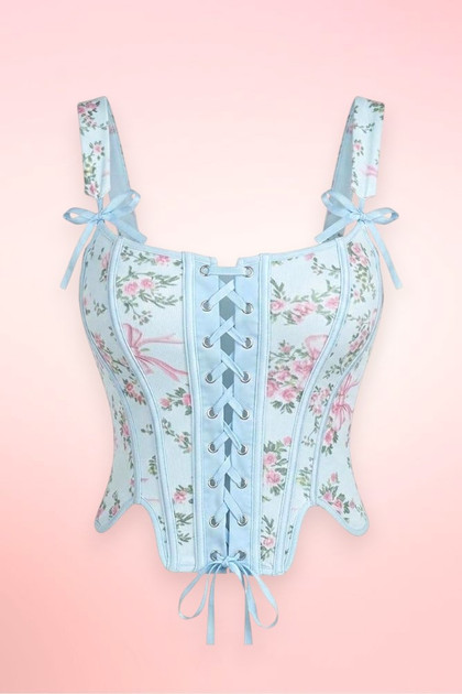 Marie Antoinette Blue Floral Corset Top