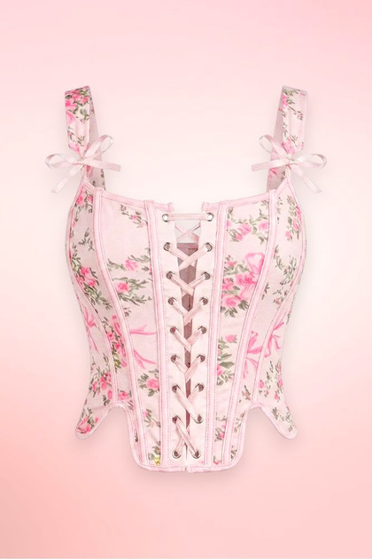 Marie Antoinette Pink Floral Corset Top