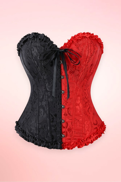 Doris Harlequin Black Red Jacquard Corset Top