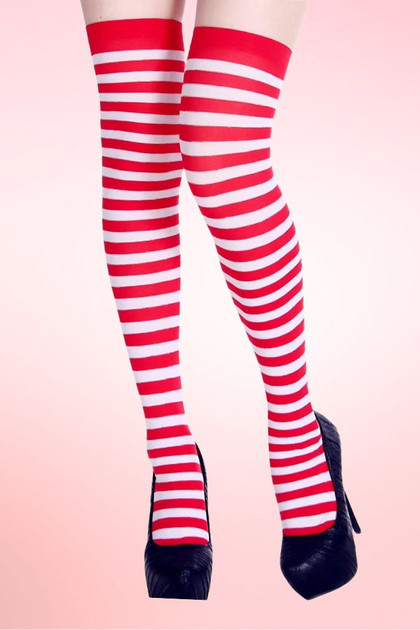 Sexy Santa Christmas Red White Stripes Holiday Over the Knee High Socks