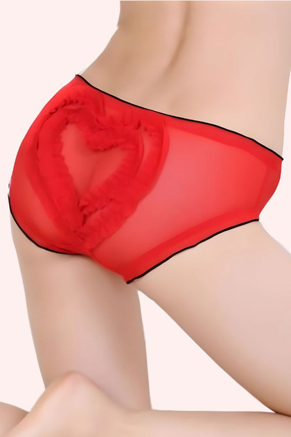 Red Retro Heart Ruffle Sheer Boyleg Panty worn