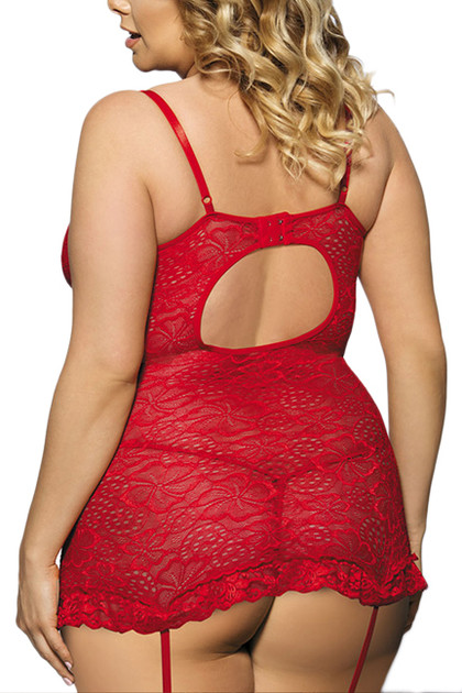 Red Lace Padded Garter Chemise Plus Size