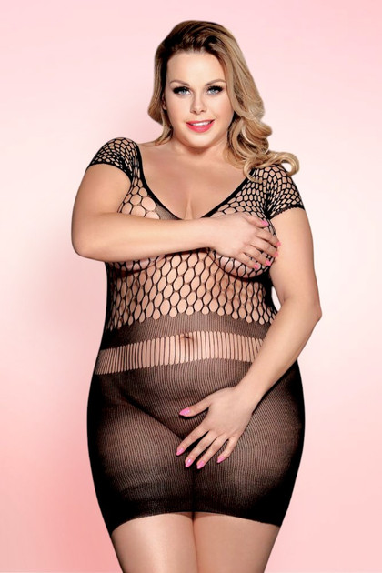 Debra Black Plus Size Fishnet Bodystocking Dress.