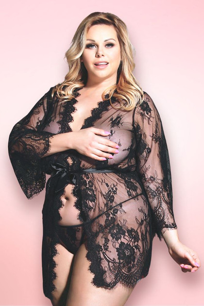 Debbie Plus Size black lace robe.