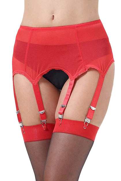 Bianca Red Mesh Retro Garter Belt Panty Set