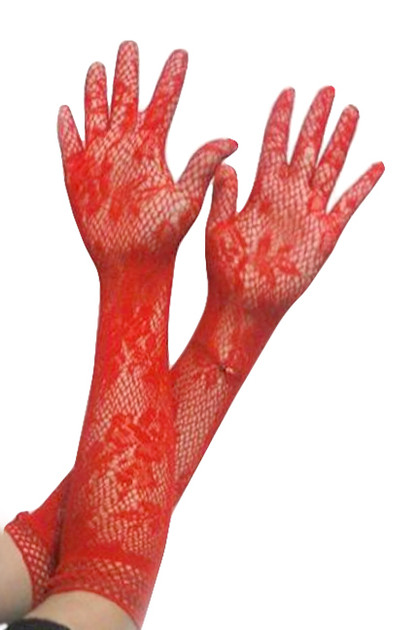 Gothic Red Lace Fishnet Long Gloves 