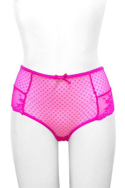 Dottie Pink Polkadot Sheer Lace-up Back High Waist Panty