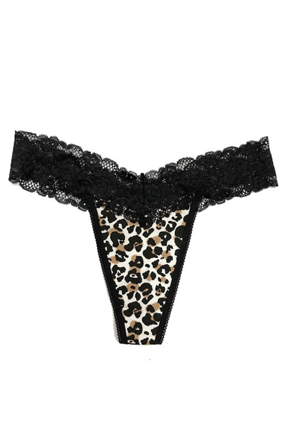 2 Pack Leopard and Polkadot Black Lace Cotton Thong Panty