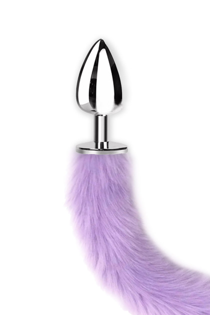 Furry Lavender Light Violet Faux Fur Fox Tail  Stainless Steel Anal Plug