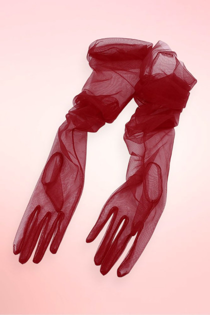 Wine Red Tulle Gloves.