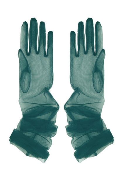 Dark Forest Green Tulle Mesh Sheer Vintage Opera Length Gloves