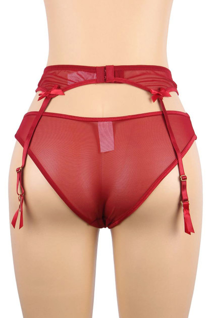 Yolanda Red Eyelash Lace  Plus Size Garter Belt Panty Set