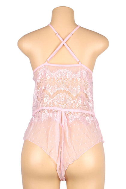 Neri Pink Lace Plunging Teddy Bodysuit Plus Size