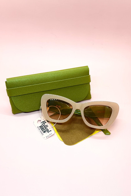 Evie Pale Pink & Green Wide Cat Eye Old Hollywood Retro Sunglasses