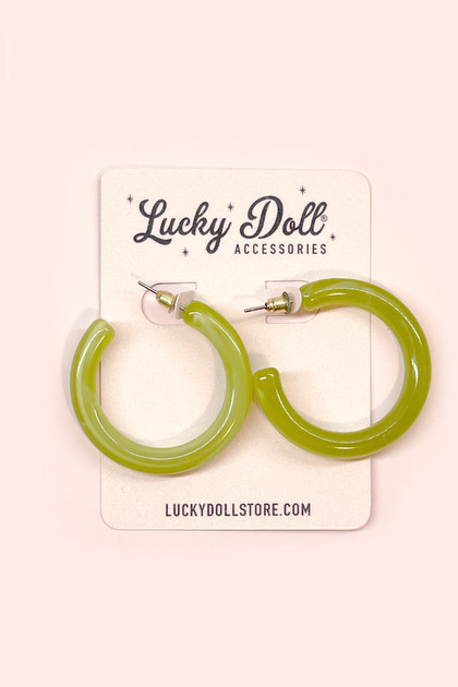 Retro Green Acrylic Hoop  Stud Vintage Style Earrings