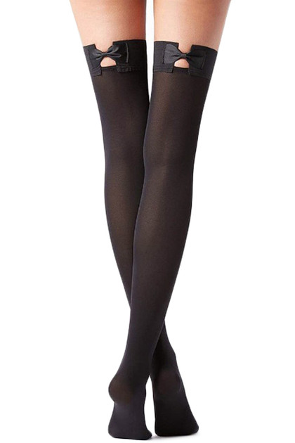 Semi Opaque Bow Thigh High Stockings