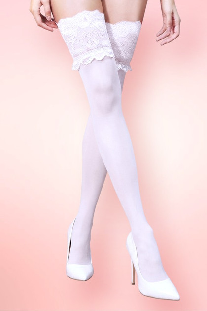 White Wide Lace Top Sheer Thigh High Stockings