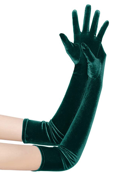 Dark Emerald Green Velvet Opera Elbow 20" Length Gloves