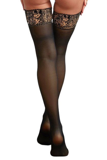 Eros Nude and Black Opaque Thigh High Stay-up Silicon Lined Stockings