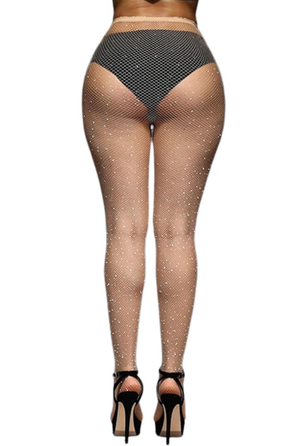 Nude Beige Sparkle Fishnet Rhinestone Pantyhose