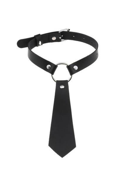 Necktie Faux Leather O-Ring Buckle Choker Necklace