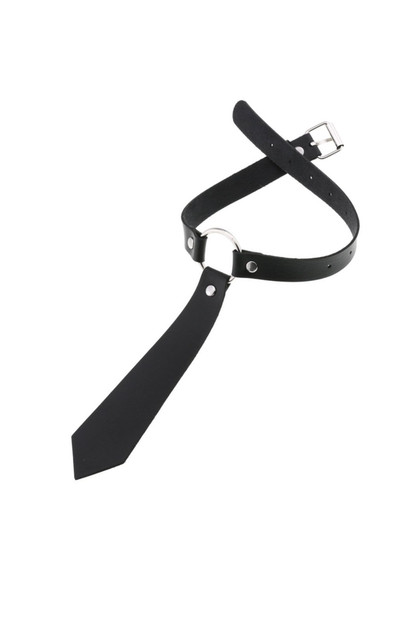 Necktie Faux Leather O-Ring Buckle Choker Necklace