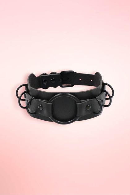 Black Faux Leather O-ring Choker Necklace