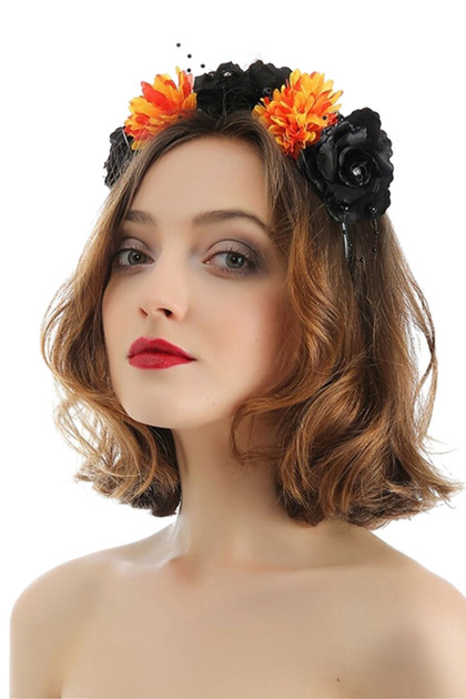 Yellow & Black Day of the Dead Flower Headband