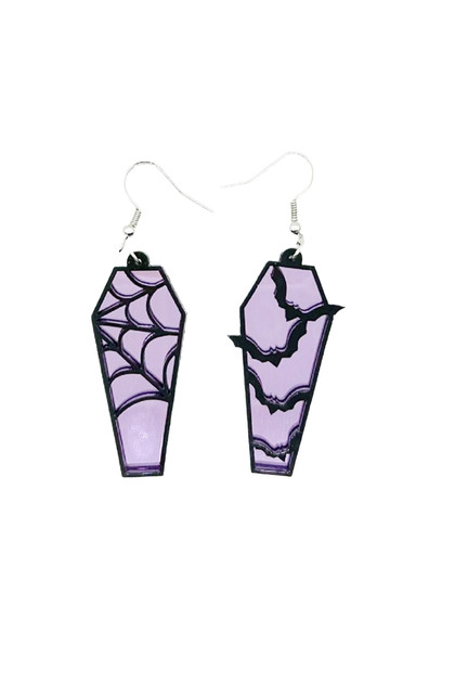 Purple Coffin Mirror Acrylic Dangling Earrings