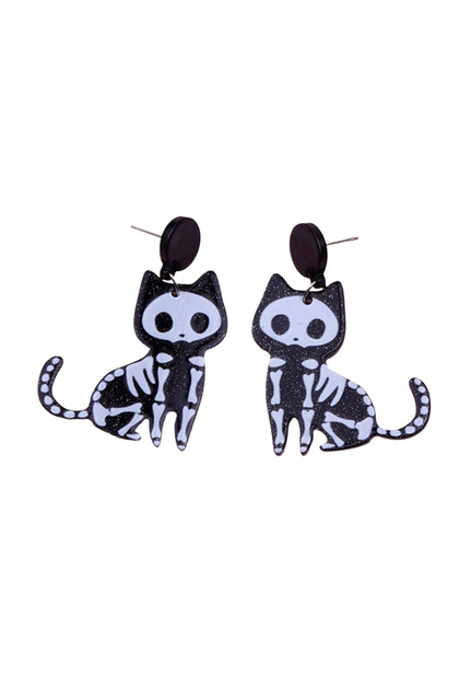 Skeleton Kitty Acrylic Stud Drop Earrings