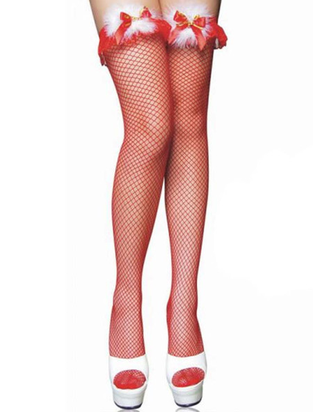 Christmas Marabou Fishnet Thigh High Stockings