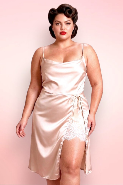 Beige Satin Plus Size Negligee.