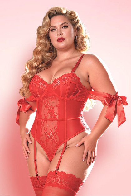 Selene Red plus Size Bodysuit Teddy.