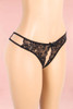 black lace crotchless panty actual product picture on a mannequin quarter side view 