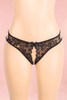 black lace crotchless panty  actual product picture on a mannequin front view 