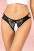black lace crotchless panty  worn by a model front view 