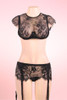 Dorian Black Floral Bralette Garter Belt Lingerie Set