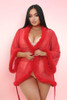 Betty Red plus size robe with faux fur mink trim.