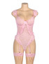 Judy Plus Size Pink Lace Garter Teddy Bodysuit