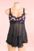 Lilian Black Plus Size Embroidered Babydoll Nightie