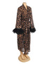 Zinnia Leopard Print Feather Long Robe