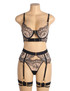 Yvonne Plus Size Beige Black Bra Garter Belt Lingerie Set