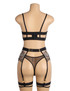 Yvonne Beige Black Bra Garter Belt Lingerie Set