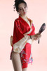 Aiko Red Satin Japanese Kimono Robe Lingerie